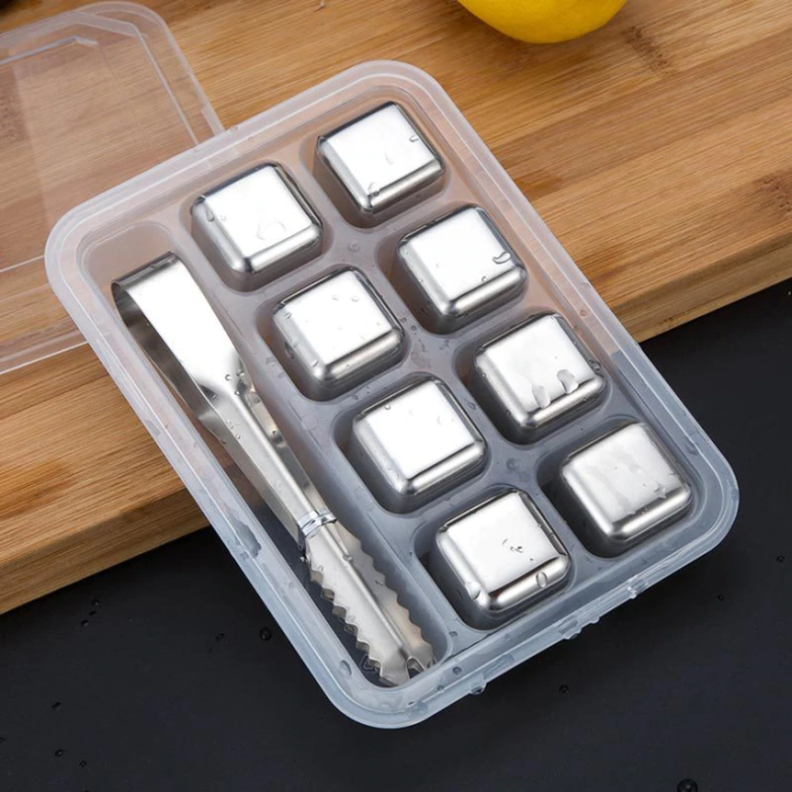 Reusable Stainless Steel Ice Cubes & Clip