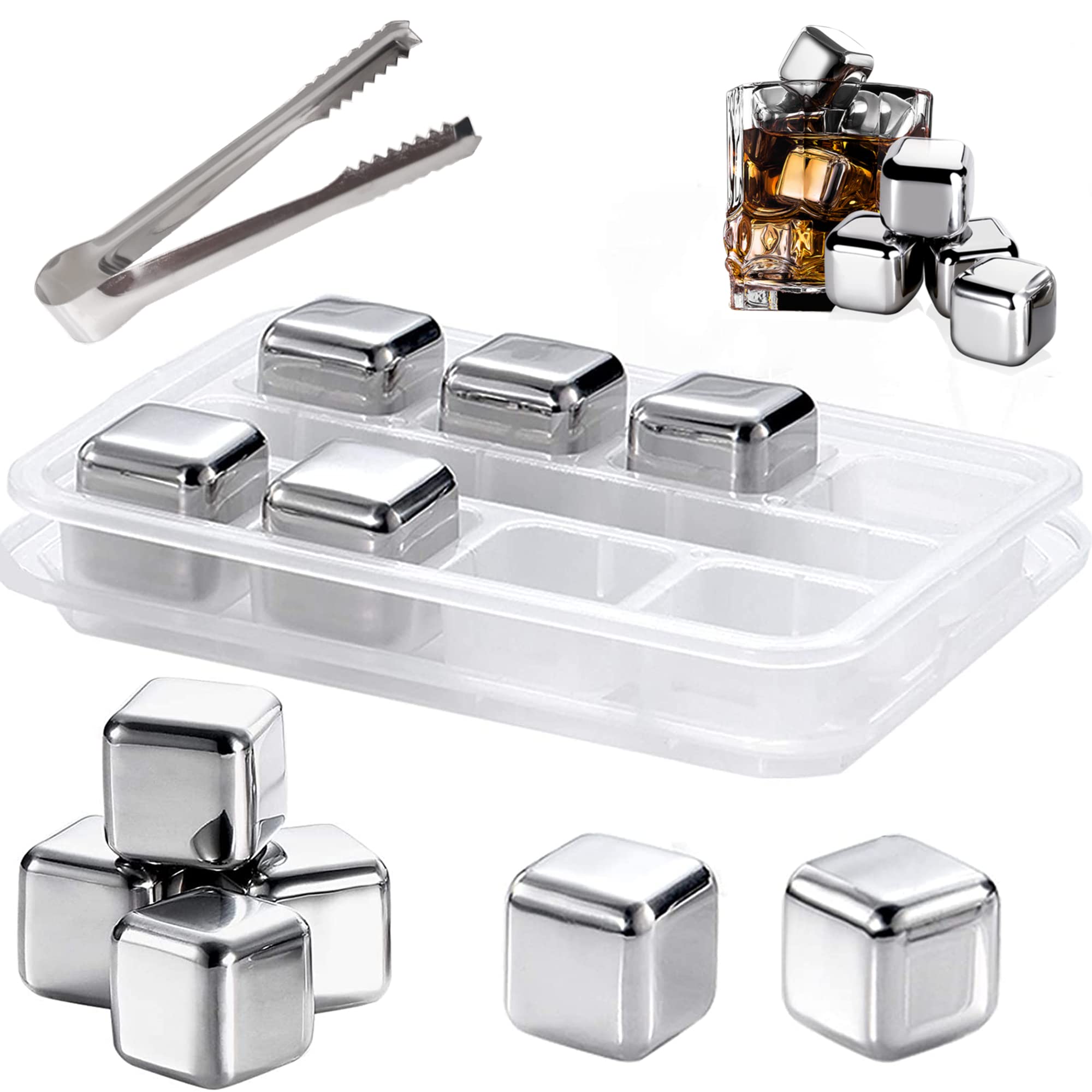Reusable Stainless Steel Ice Cubes & Clip