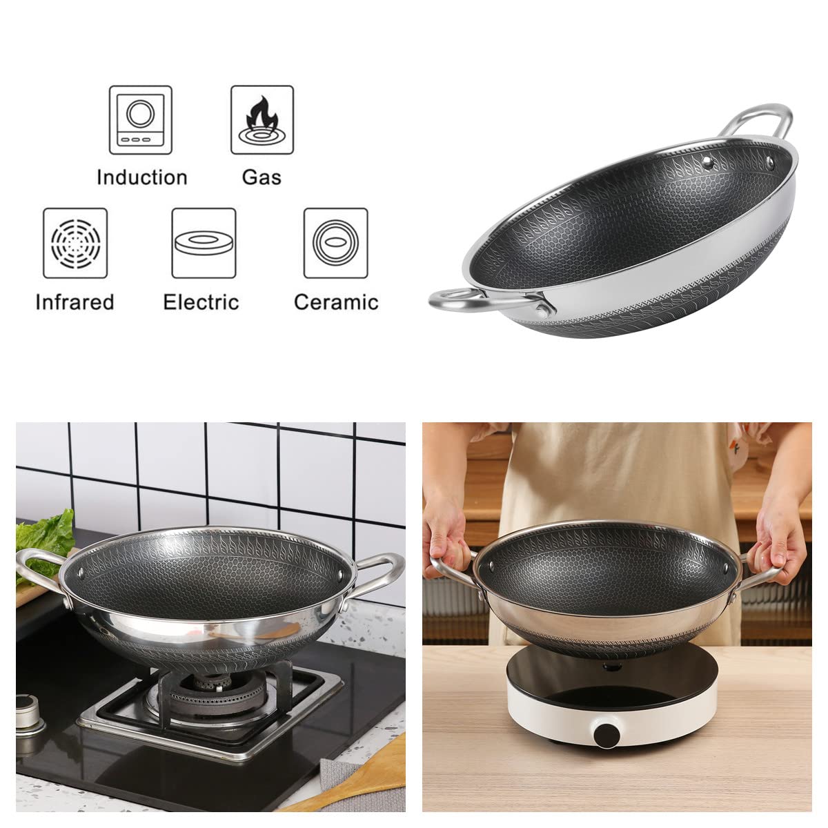 Stainless Steel Honeycomb Wok