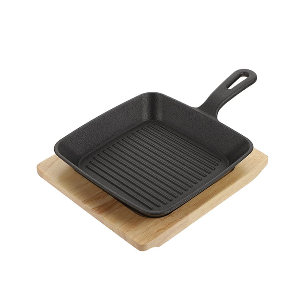 Cast Iron Square Pan With Wooden Base