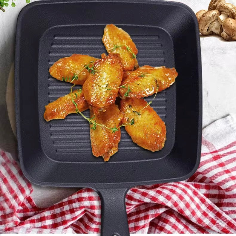 Cast Iron Square Pan With Wooden Base