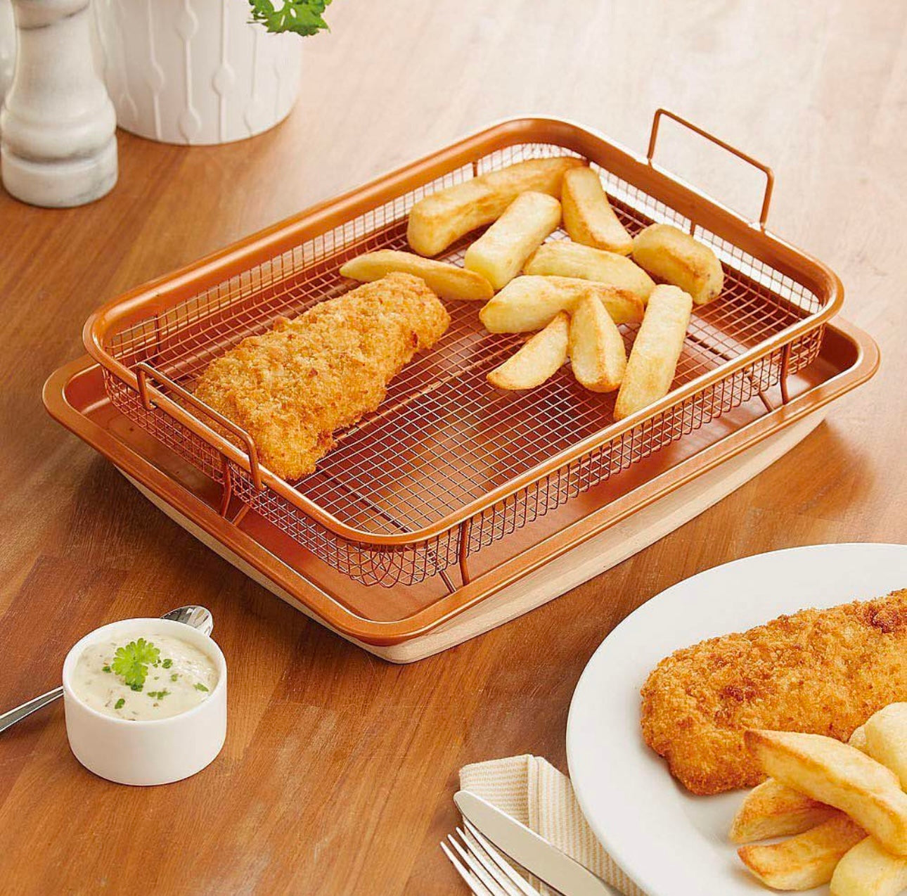 Rectangular Copper Open Airfryer Tray