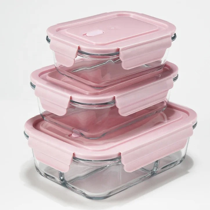 Rectangular Glass 3 Piece Tupperware Set