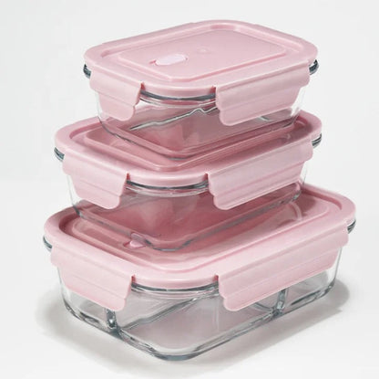 Rectangular Glass 3 Piece Tupperware Set
