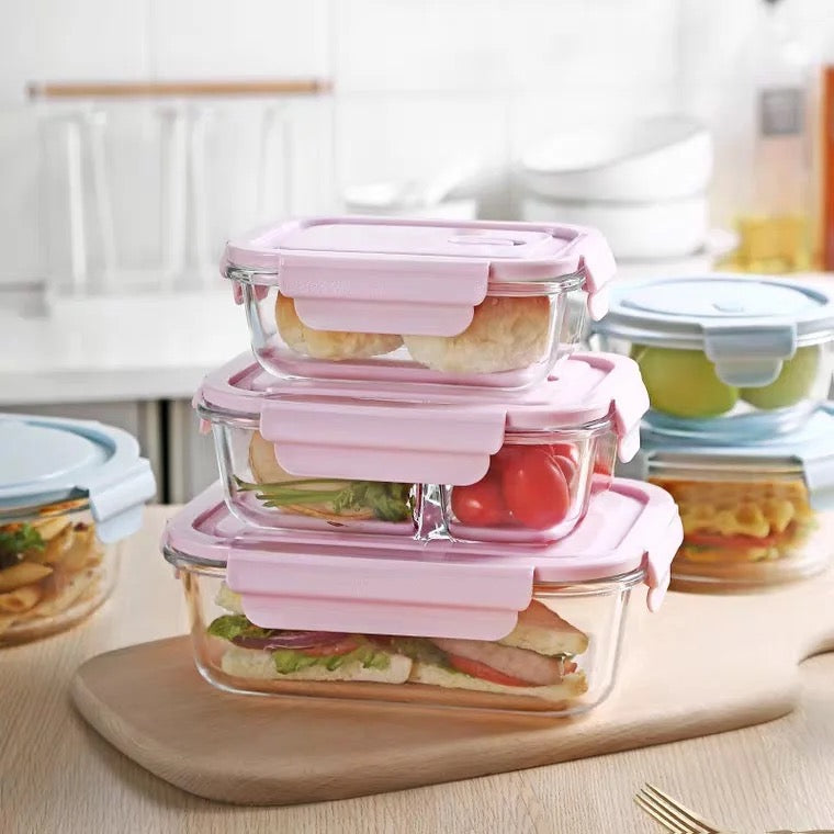Rectangular Glass 3 Piece Tupperware Set