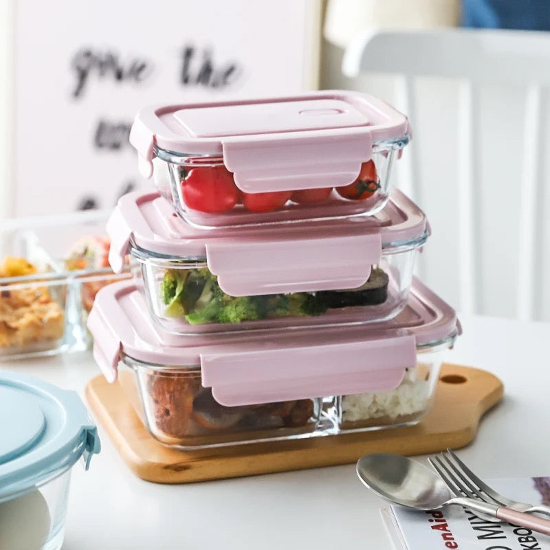 Rectangular Glass 3 Piece Tupperware Set